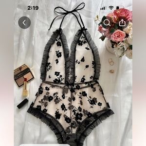 New, floral , print, mesh, halter top romper teddy😍